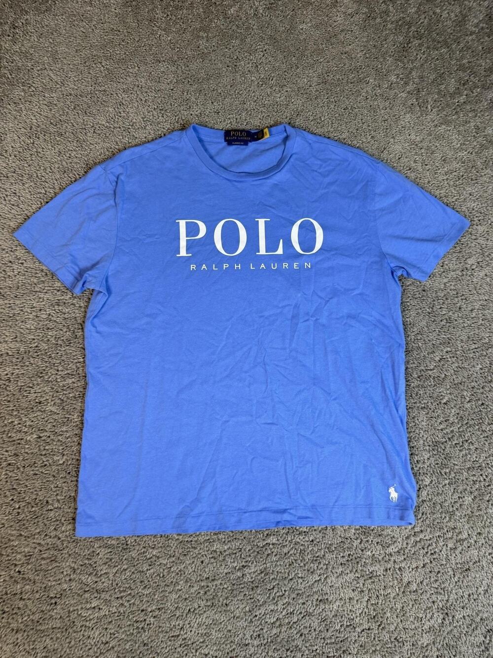 Polo Ralph Lauren Shirt Mens M Blue POLO Front Graphic Crew Neck Cotton